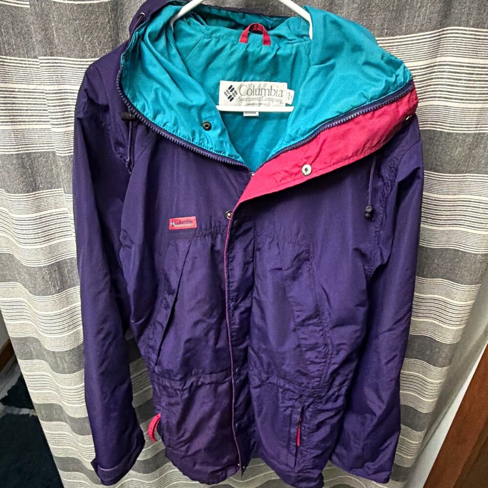 Vintage 90s Columbia Men’s XL Purple Teal Pink Colorblock Ski Rain Jacket